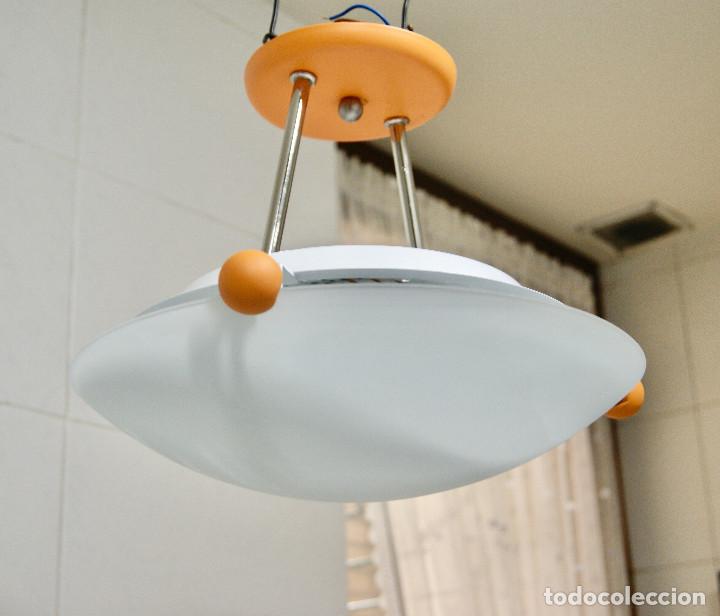 Vintage: lampara de techo naranja cromo blanco y cristal - Foto 5