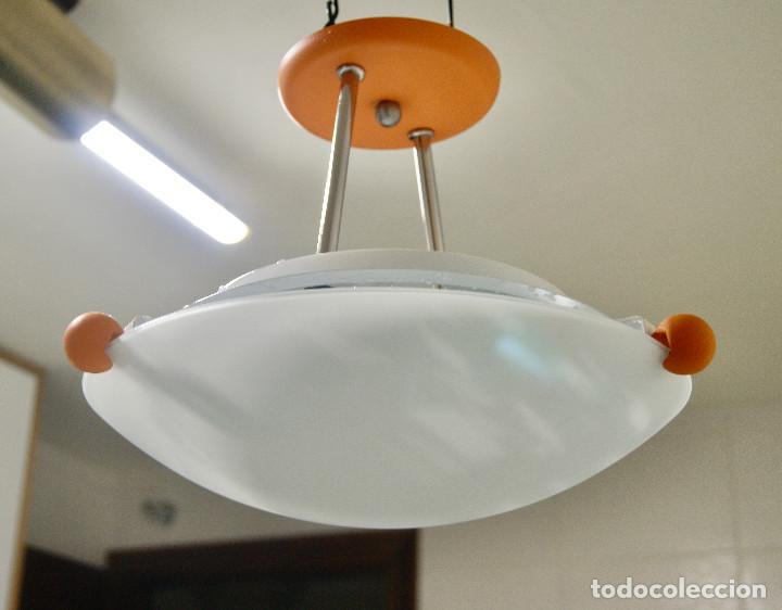 Vintage: lampara de techo naranja cromo blanco y cristal - Foto 6