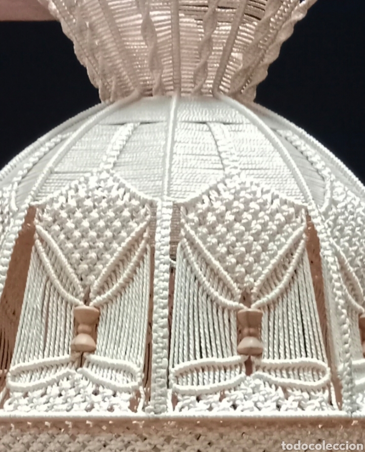 Vintage: L&aacute;mpara de macram&eacute; - material perl&eacute; - Foto 2