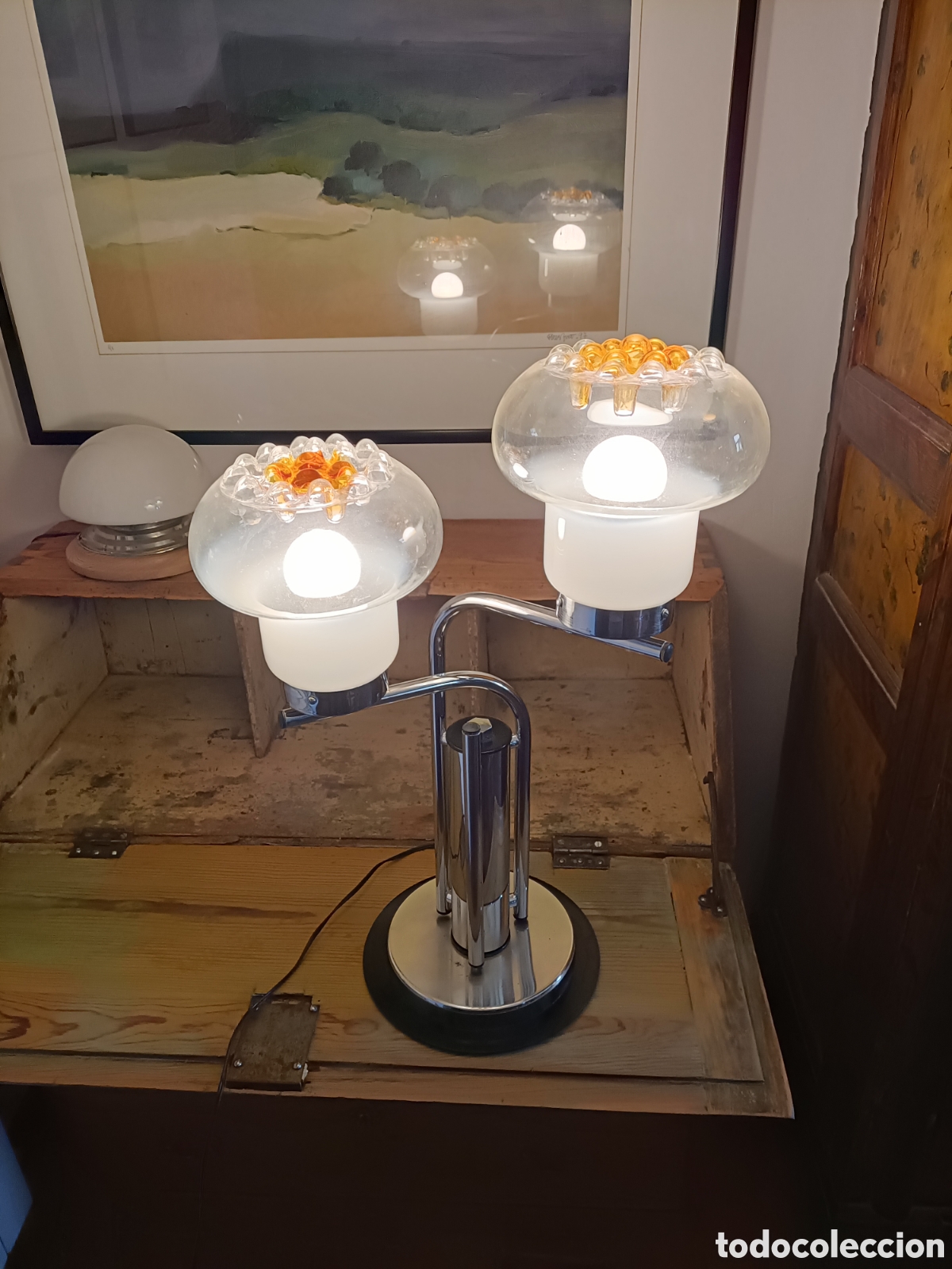 Vintage: L&aacute;mpara de mesa de cristal de Murano - Foto 4