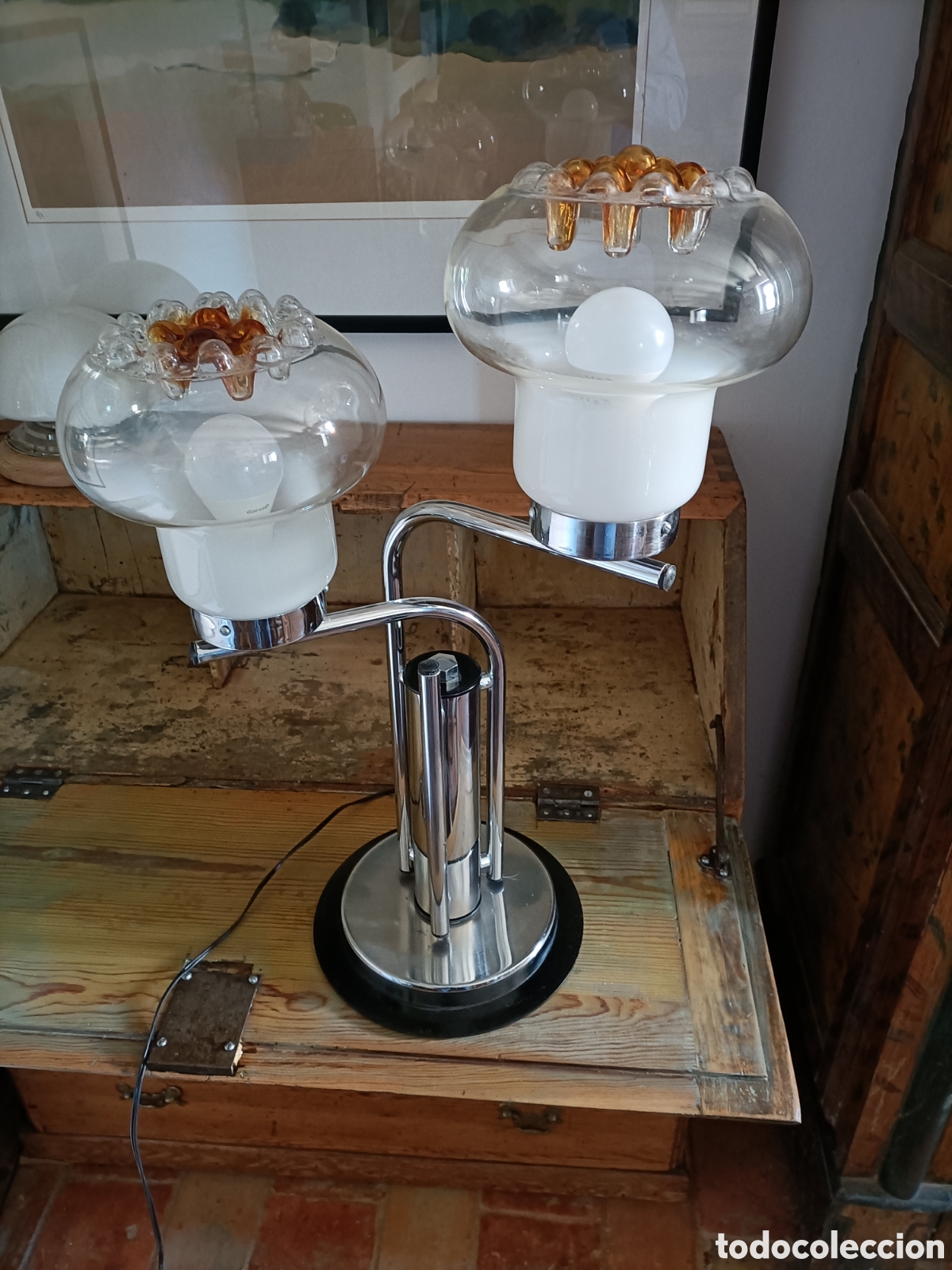 Vintage: L&aacute;mpara de mesa de cristal de Murano - Foto 1