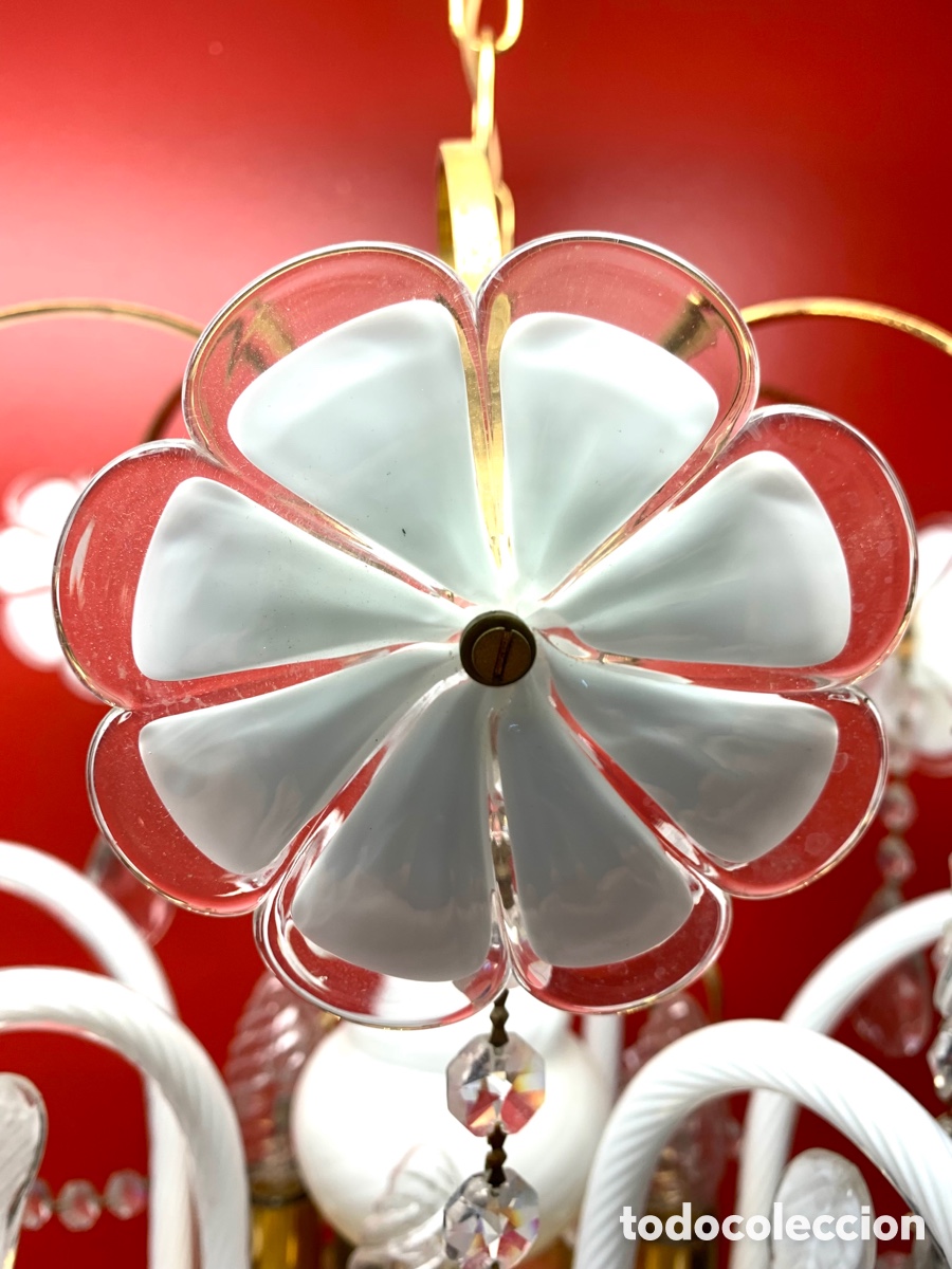 Vintage: CHANDELIER FLORES BLANCAS DE MURANO - Foto 2
