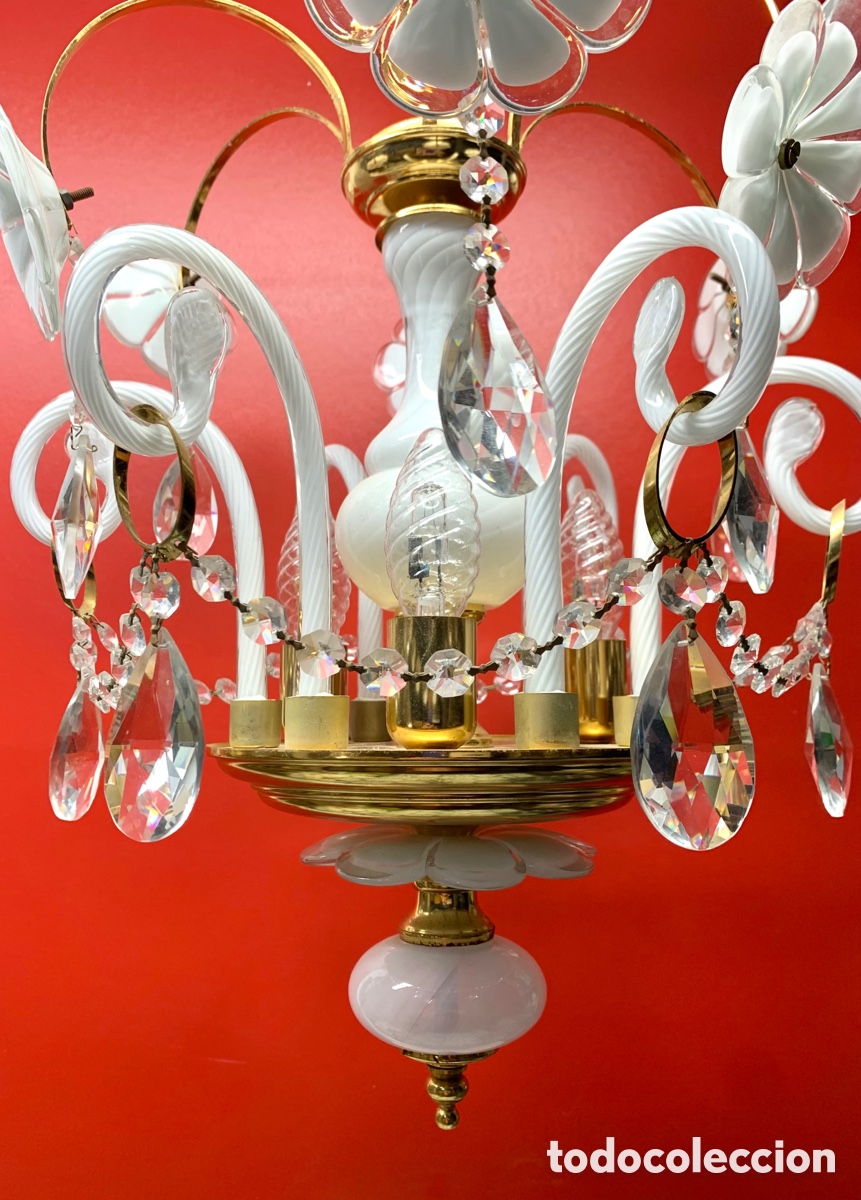 Vintage: CHANDELIER FLORES BLANCAS DE MURANO - Foto 5