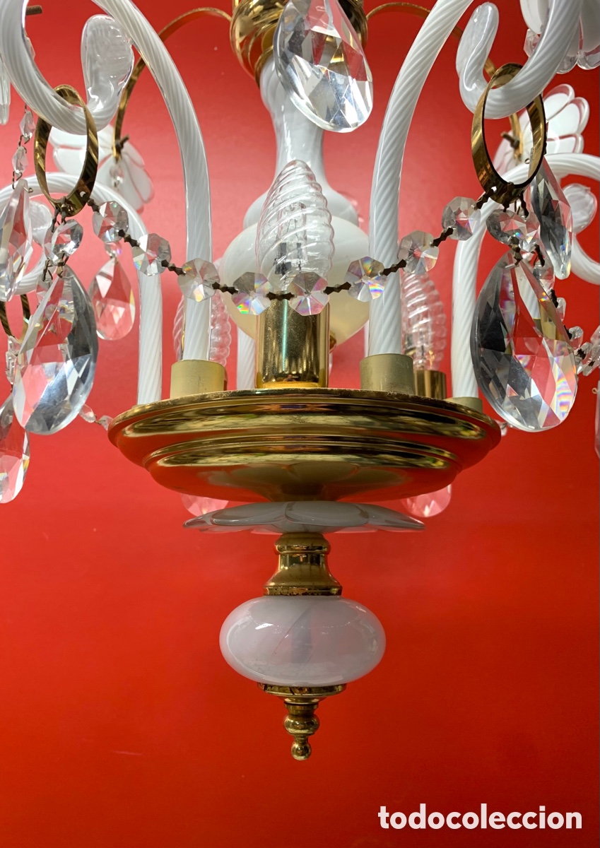 Vintage: CHANDELIER FLORES BLANCAS DE MURANO - Foto 6
