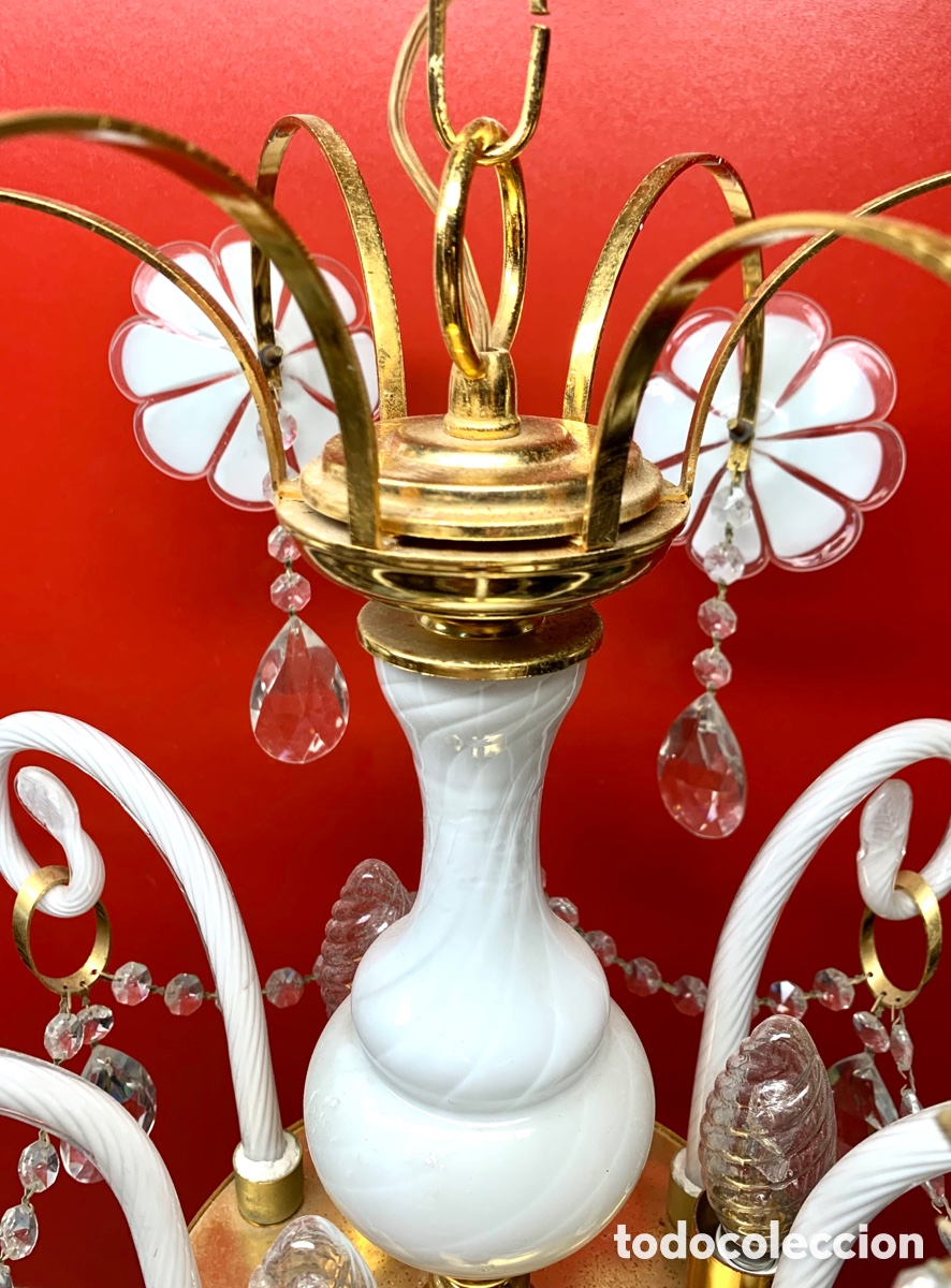Vintage: CHANDELIER FLORES BLANCAS DE MURANO - Foto 8