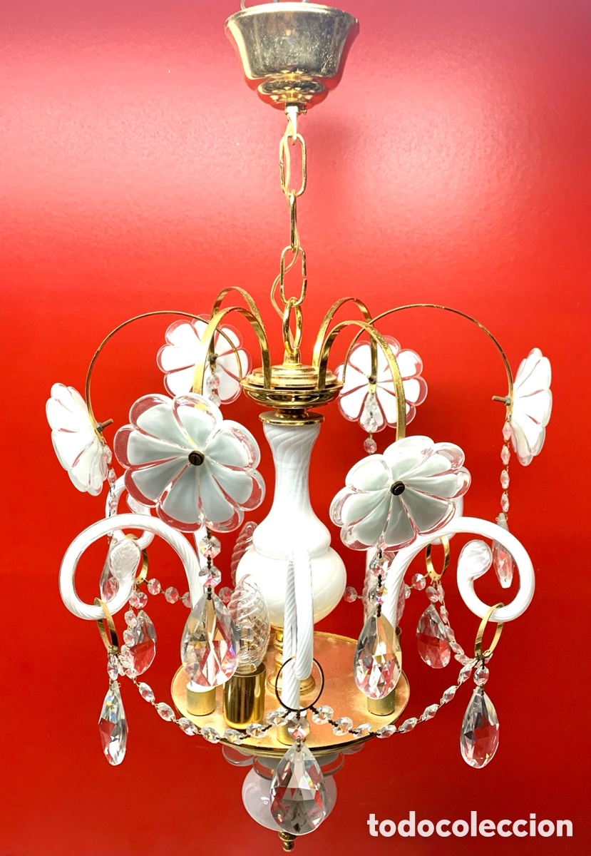 Vintage: CHANDELIER FLORES BLANCAS DE MURANO - Foto 10