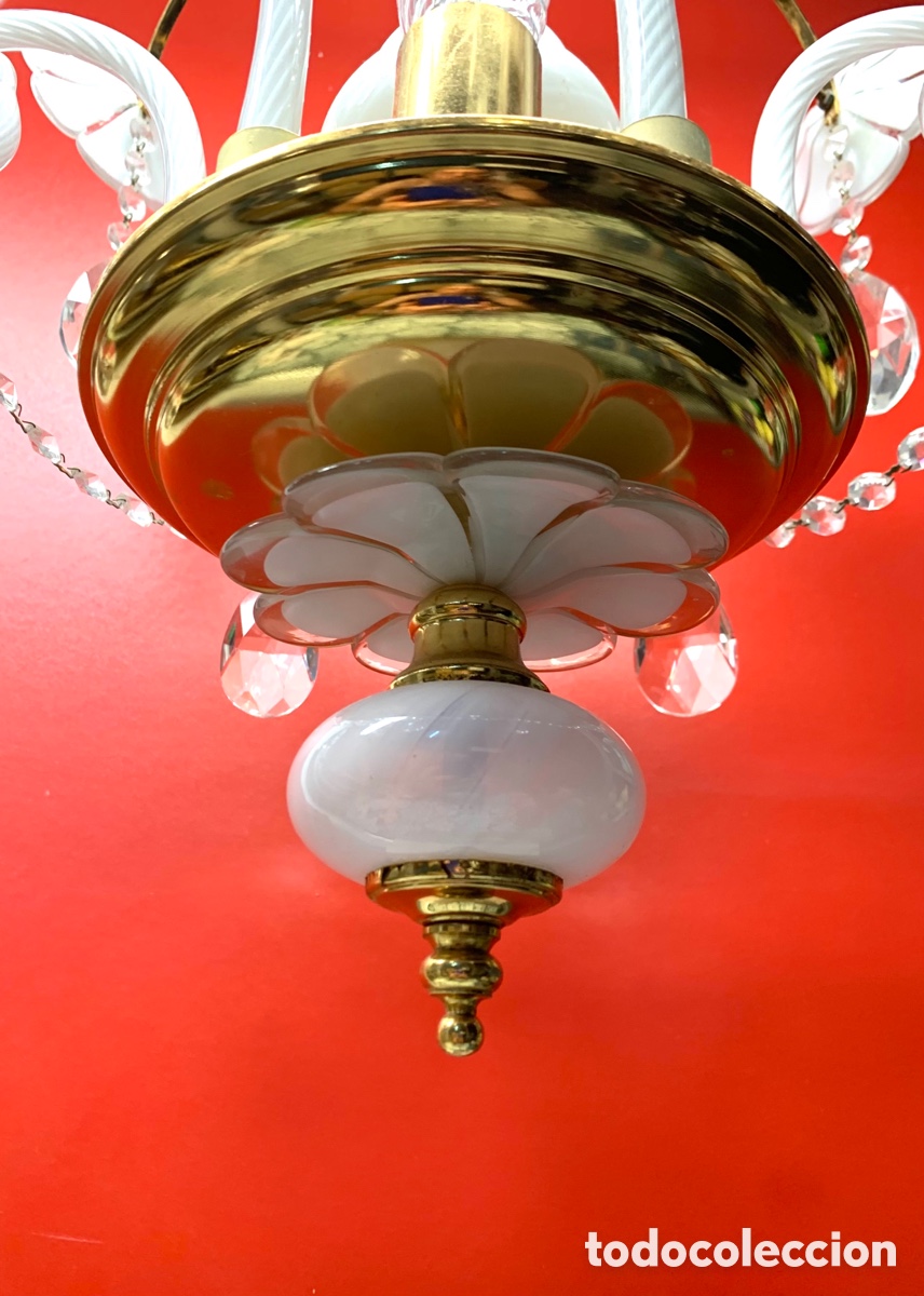 Vintage: CHANDELIER FLORES BLANCAS DE MURANO - Foto 1