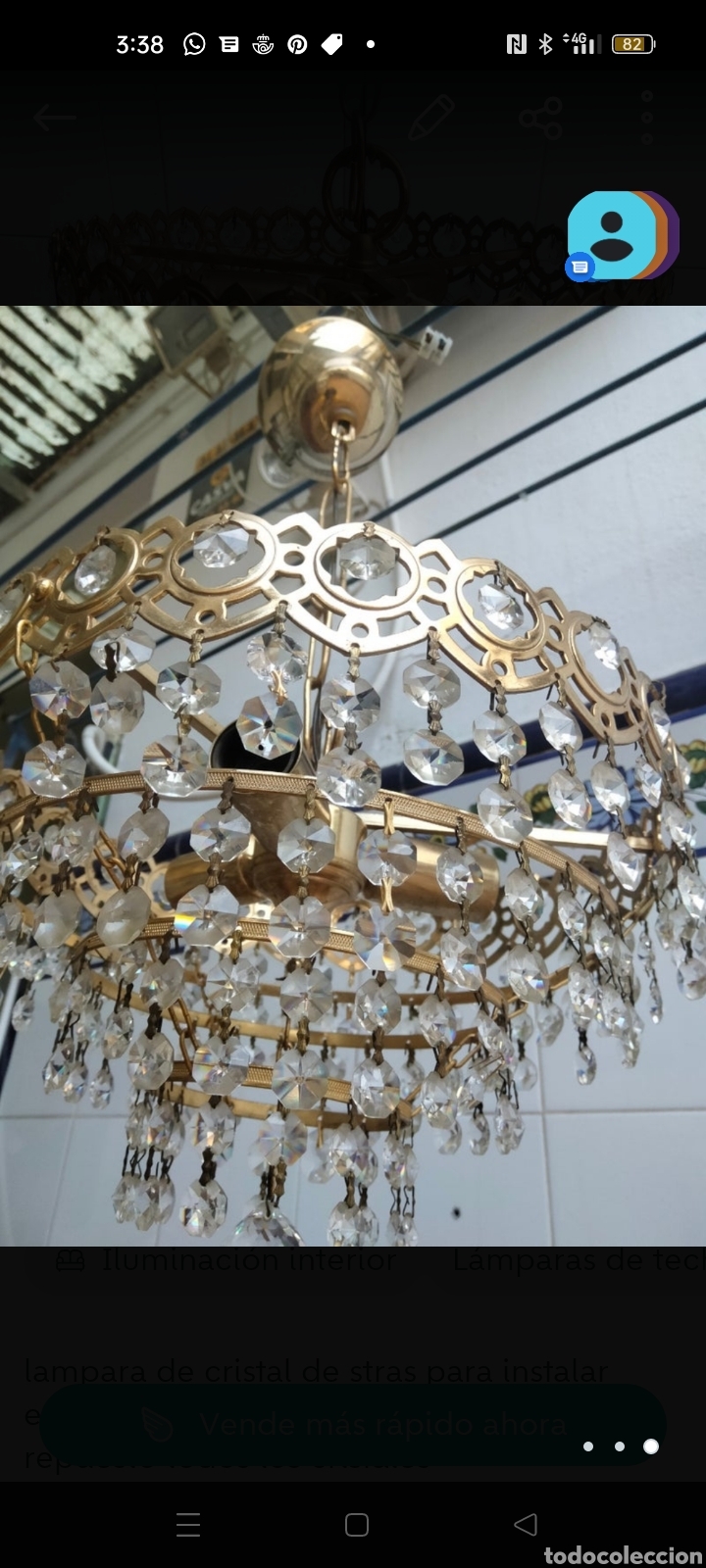 Vintage: Lampara de bronce y cristales de stras - Foto 3