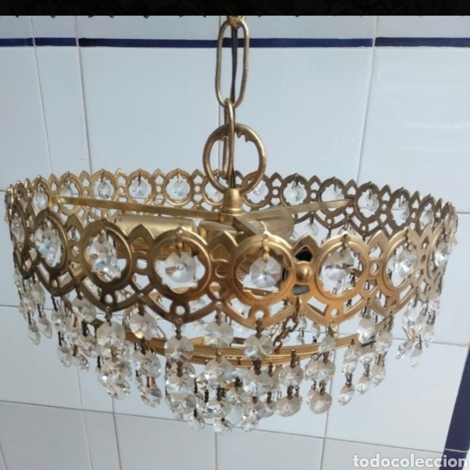 Vintage: Lampara de bronce y cristales de stras - Foto 1