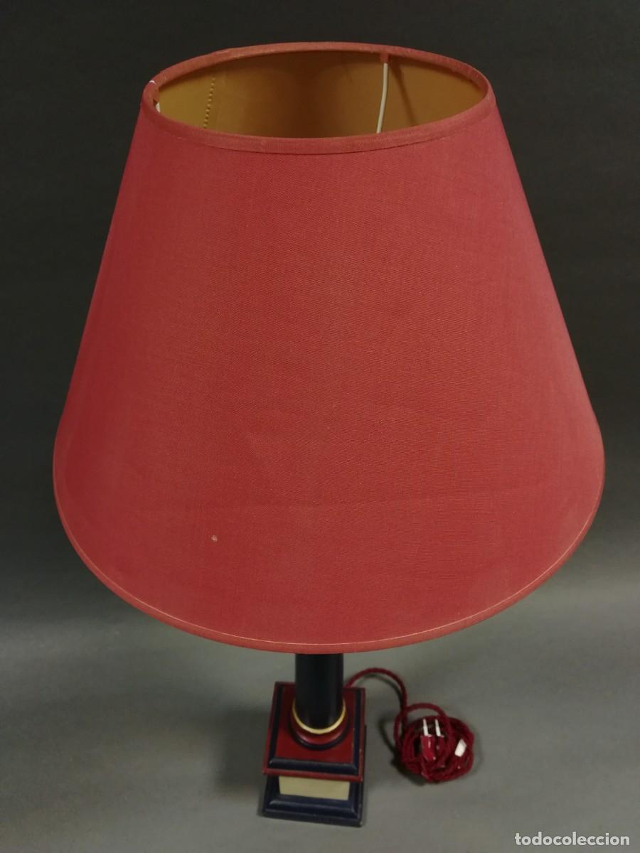 Vintage: LAMPARA DE MADERA PINTADA BURDEOS Y AZUL - Foto 3
