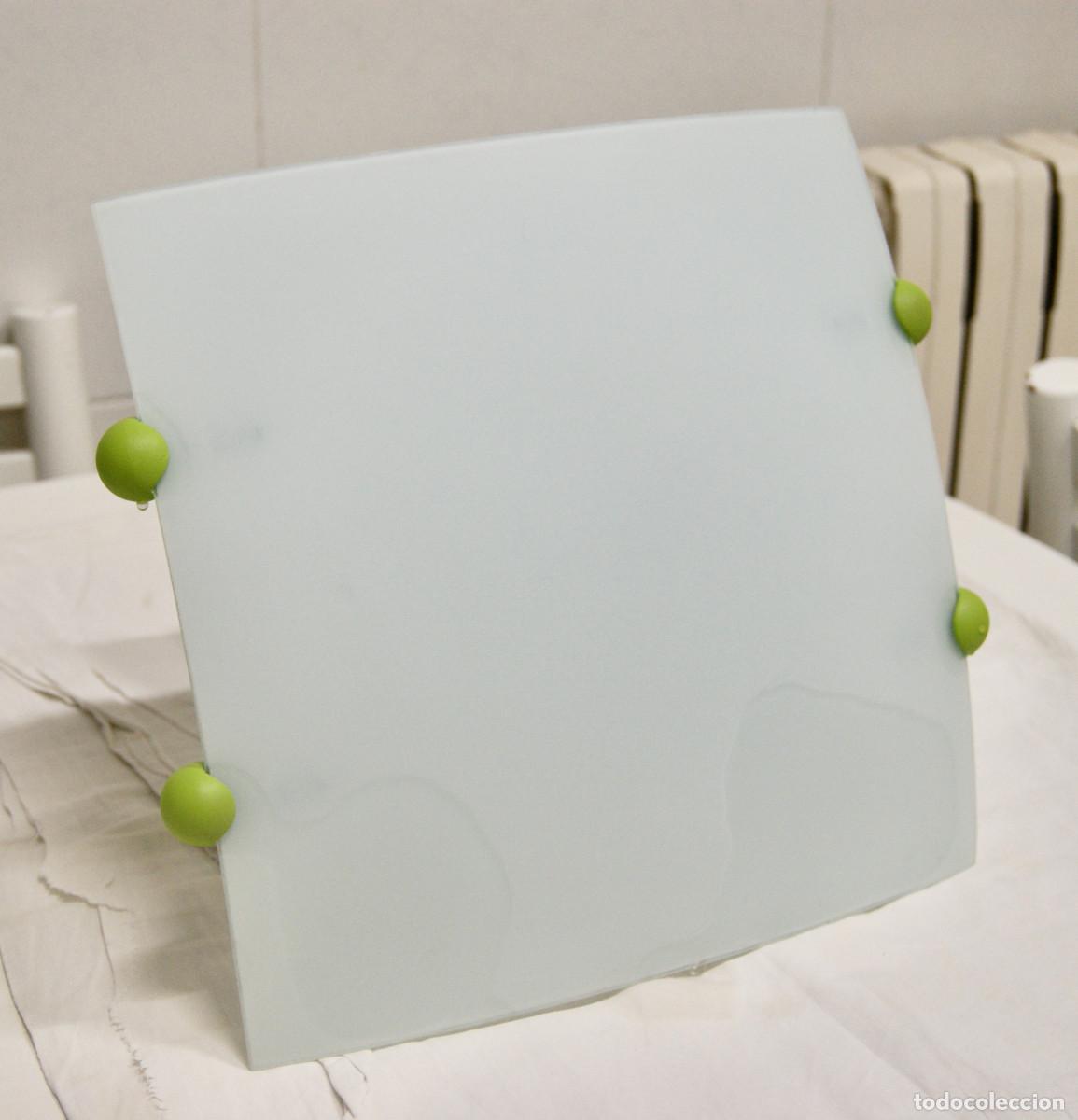 Vintage: aplique/plaf&oacute;n verde, blanco y cristal - Foto 2