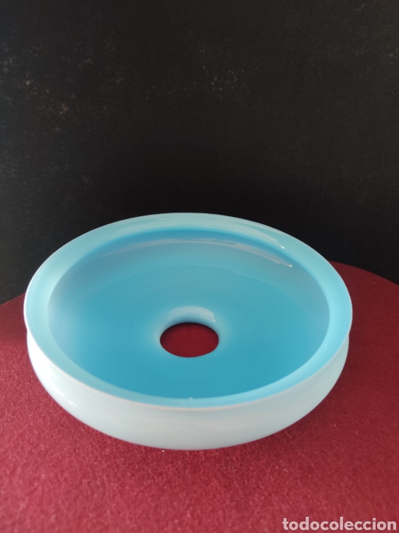 Vintage: PRECIOSO APLIQUE DE OPALINA AZUL PARA LAMPARA. - Foto 4