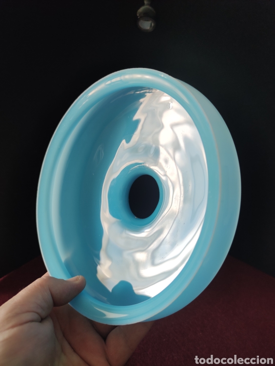 Vintage: PRECIOSO APLIQUE DE OPALINA AZUL PARA LAMPARA. - Foto 9