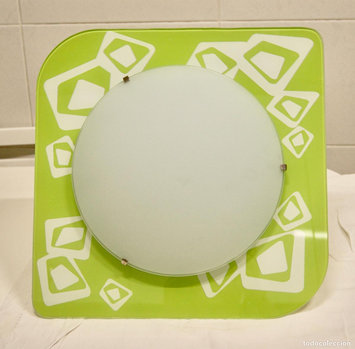 Vintage: aplique/plaf&oacute;n verde blanco cromo y cristal - Foto 1