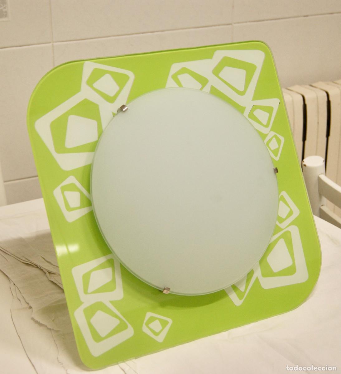 Vintage: aplique/plaf&oacute;n verde blanco cromo y cristal - Foto 2