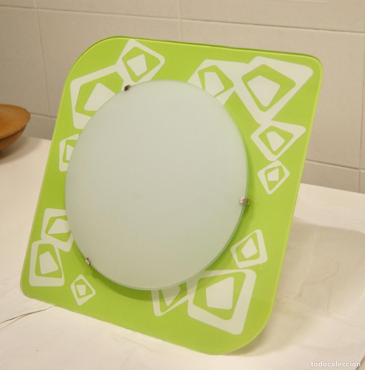 Vintage: aplique/plaf&oacute;n verde blanco cromo y cristal - Foto 3