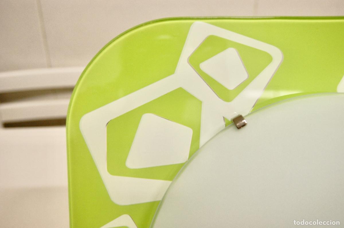 Vintage: aplique/plaf&oacute;n verde blanco cromo y cristal - Foto 4