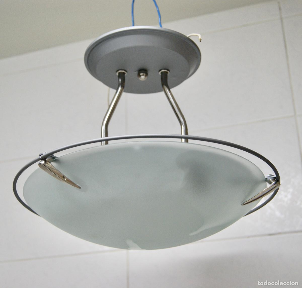Vintage: L&aacute;mpara de techo gris cromo blanco y cristal - Foto 1