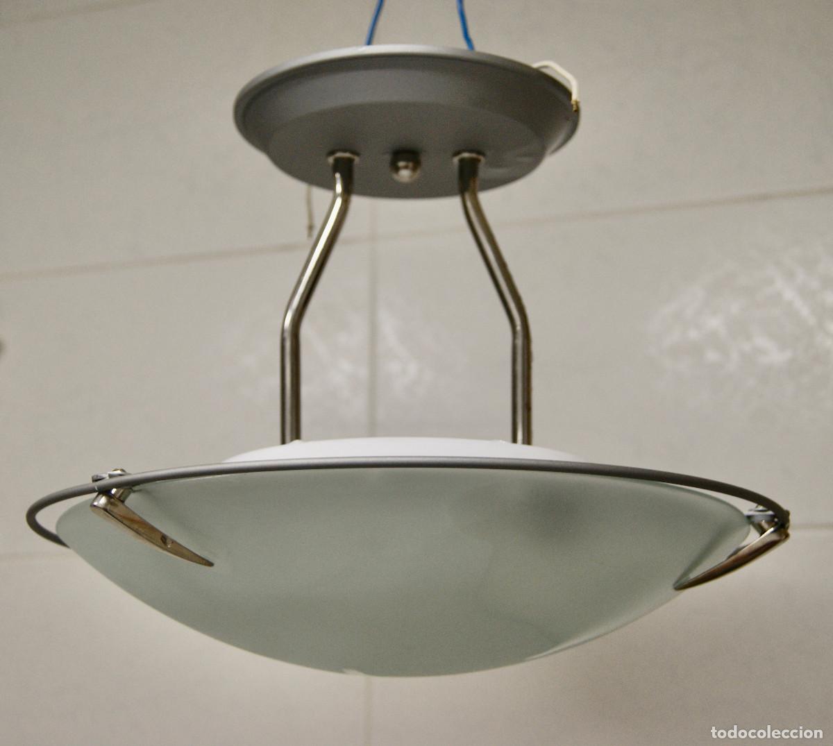 Vintage: L&aacute;mpara de techo gris cromo blanco y cristal - Foto 2
