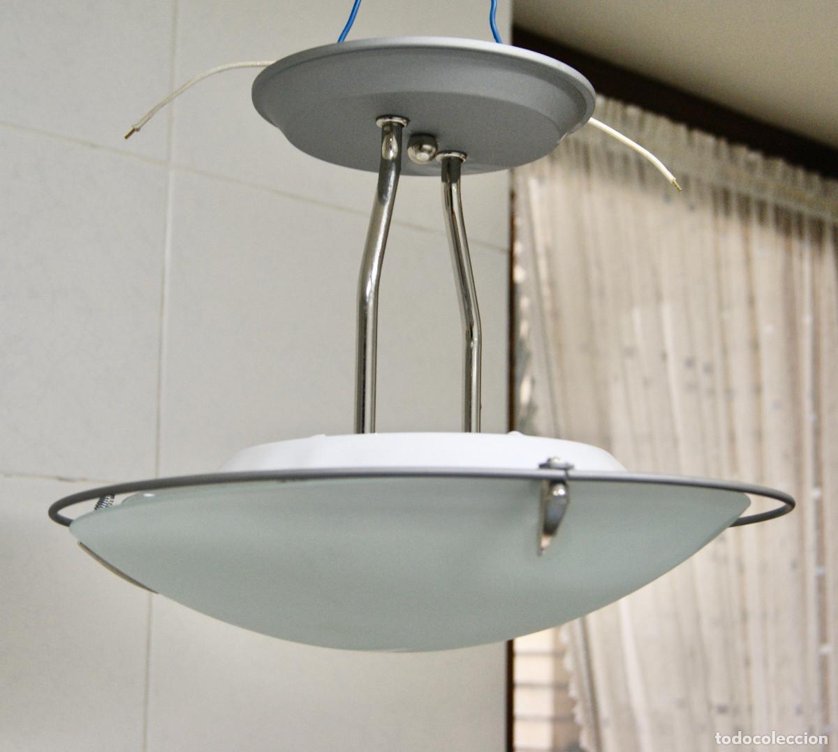 Vintage: L&aacute;mpara de techo gris cromo blanco y cristal - Foto 3