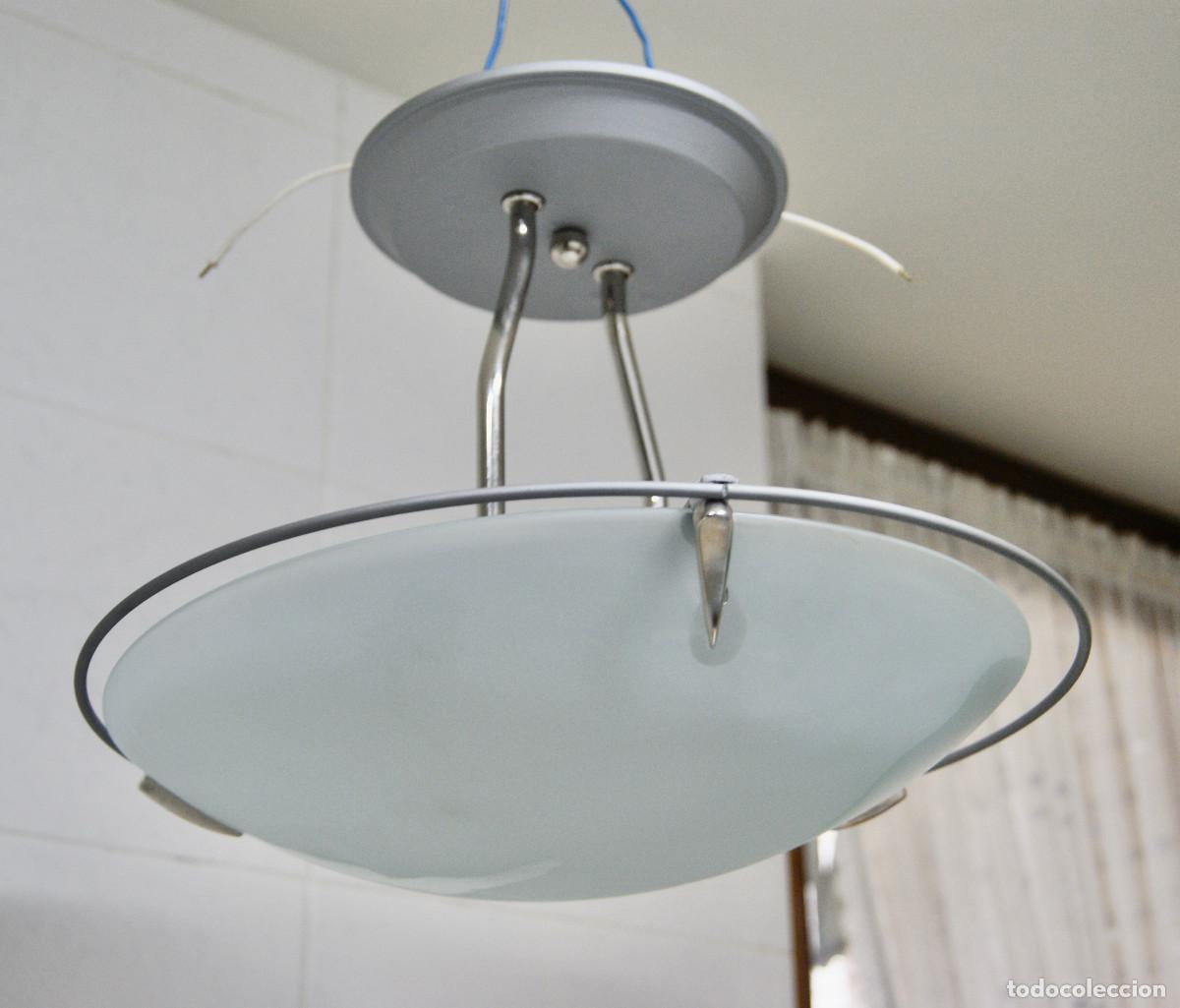 Vintage: L&aacute;mpara de techo gris cromo blanco y cristal - Foto 5