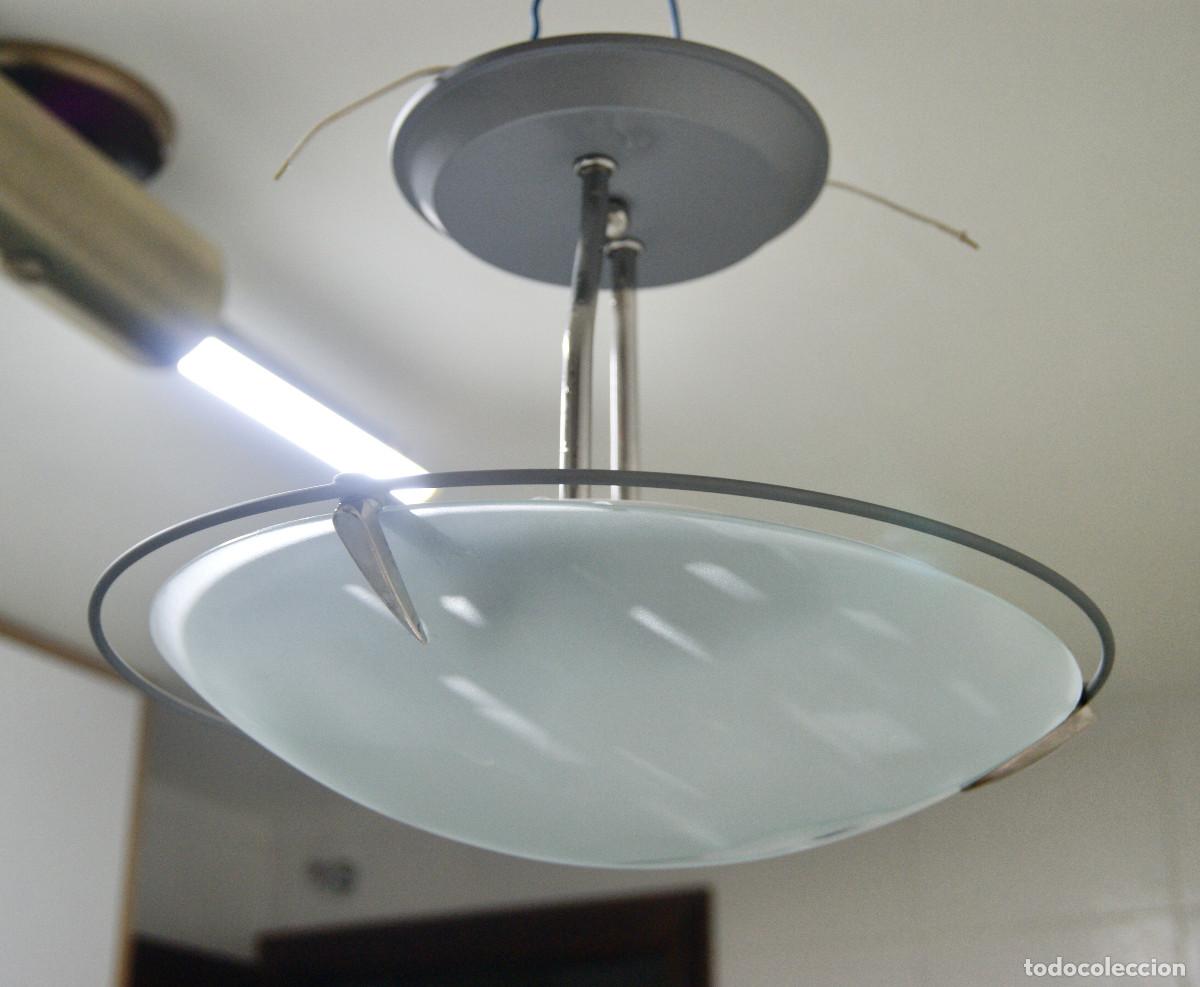 Vintage: L&aacute;mpara de techo gris cromo blanco y cristal - Foto 6