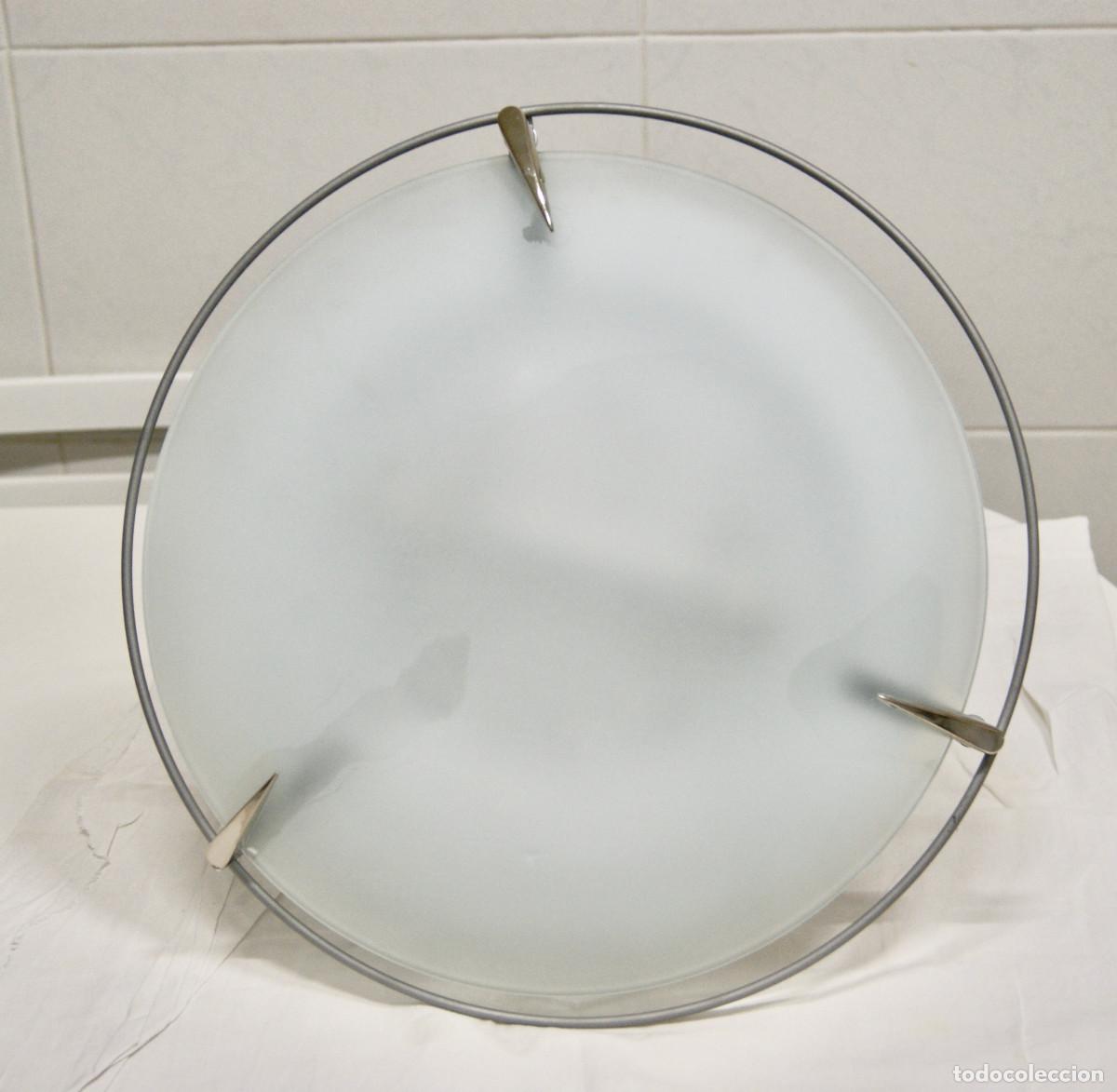 Vintage: aplique/plaf&oacute;n gris cromo blanco y cristal - Foto 1