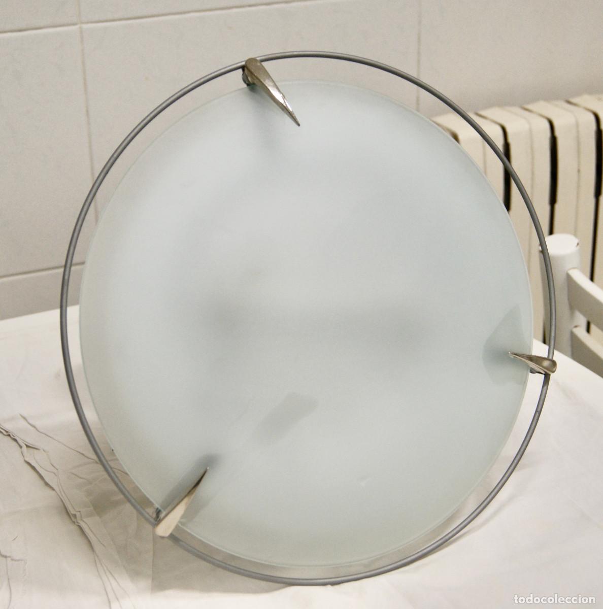 Vintage: aplique/plaf&oacute;n gris cromo blanco y cristal - Foto 2
