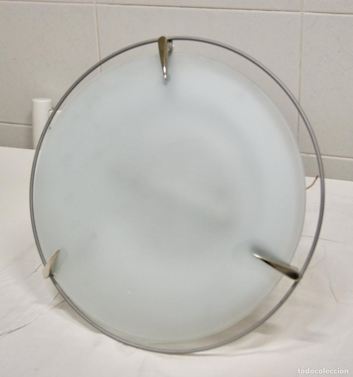 Vintage: aplique/plaf&oacute;n gris cromo blanco y cristal - Foto 3