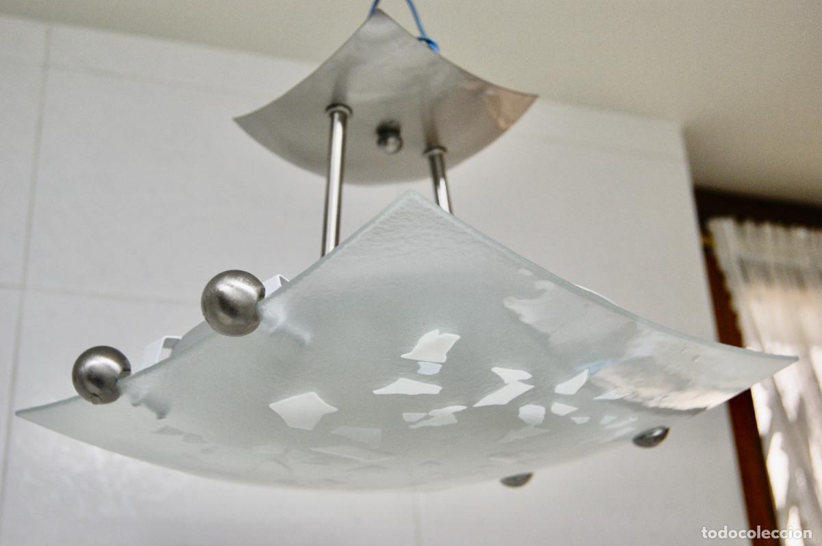 Vintage: L&aacute;mpara de techo n&iacute;quel blanco y cristal - Foto 5