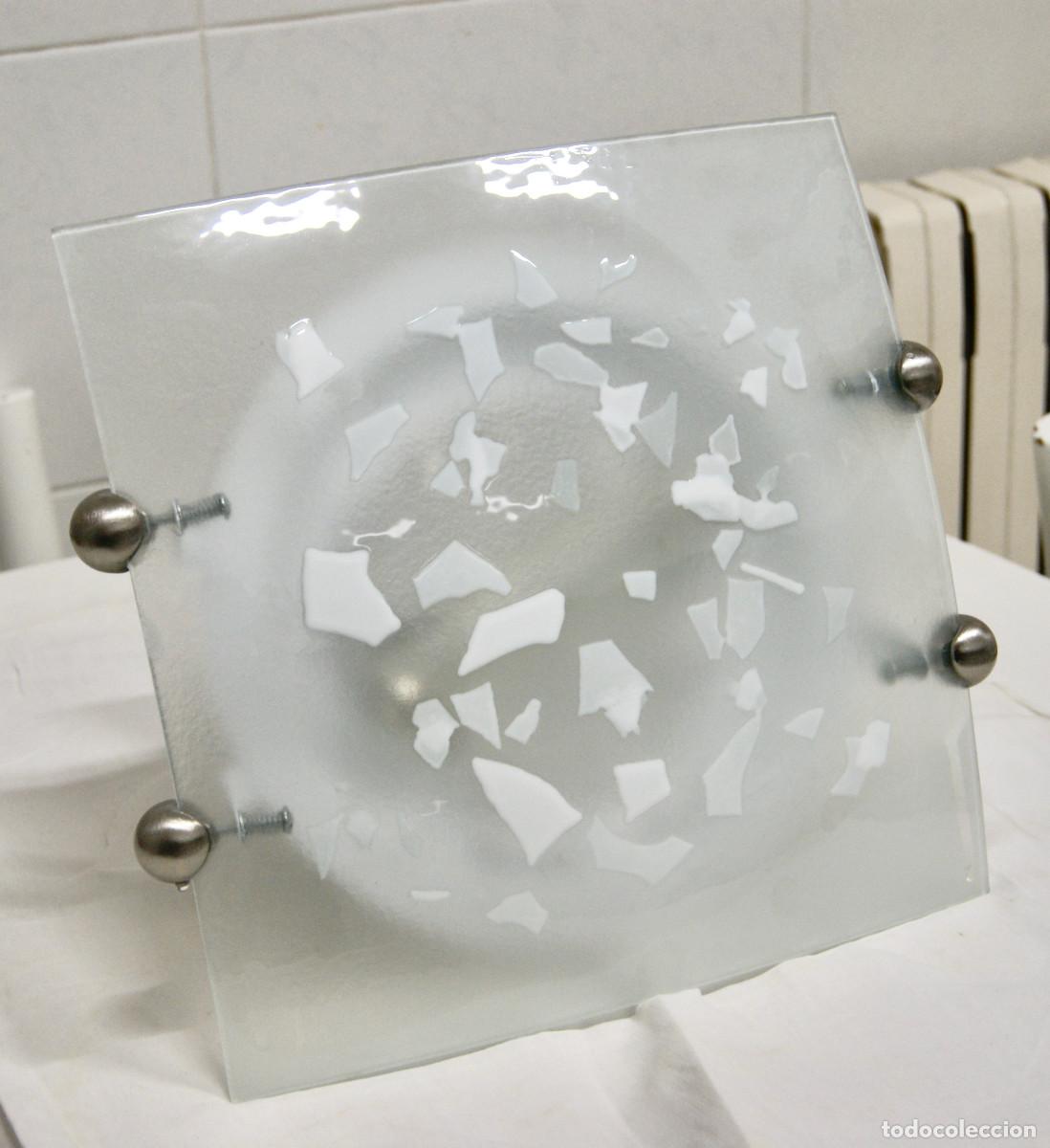 Vintage: aplique/plaf&oacute;n n&iacute;quel blanco y cristal - Foto 2