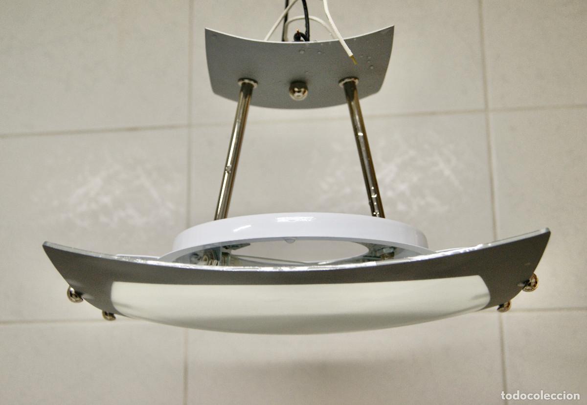 Vintage: L&aacute;mpara de techo gris, cromo, blanco y cristal - Foto 2