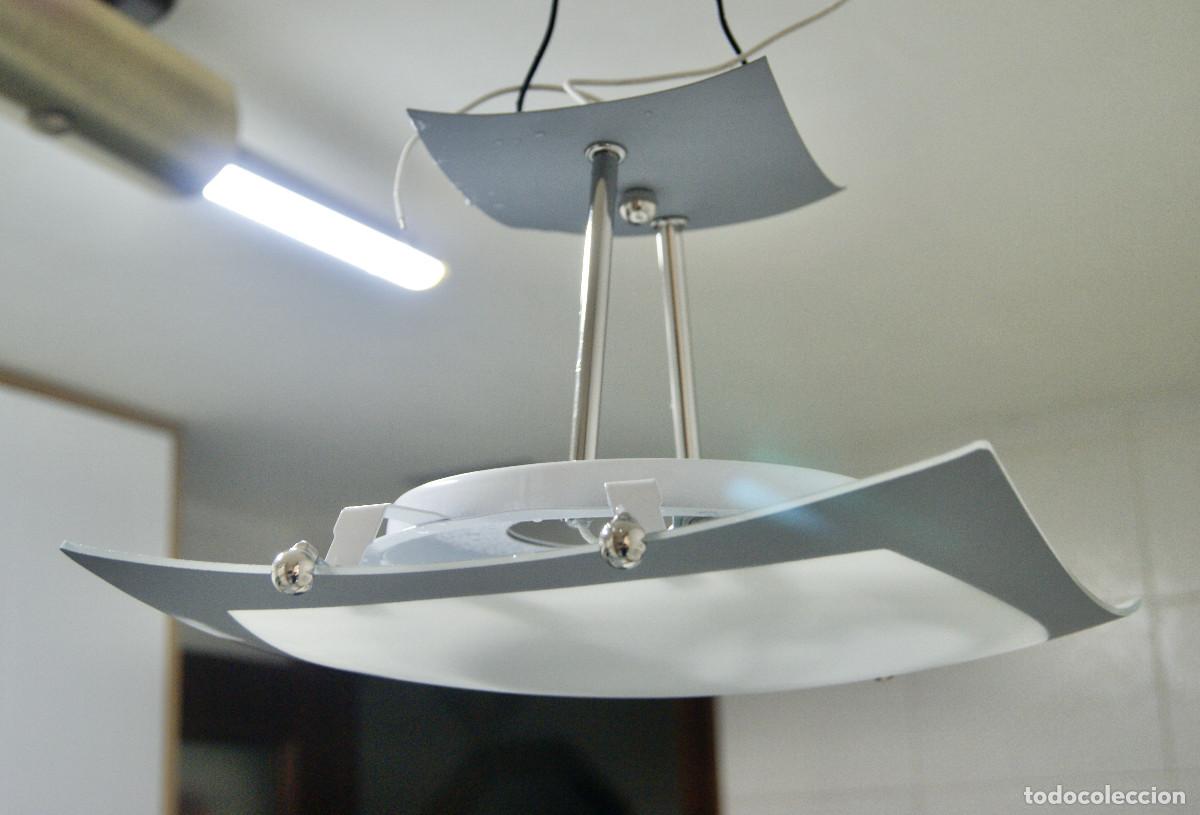 Vintage: L&aacute;mpara de techo gris, cromo, blanco y cristal - Foto 4