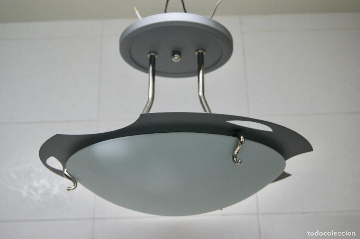 Vintage: L&aacute;mpara de techo, gris, cromo blanco y cristal - Foto 1