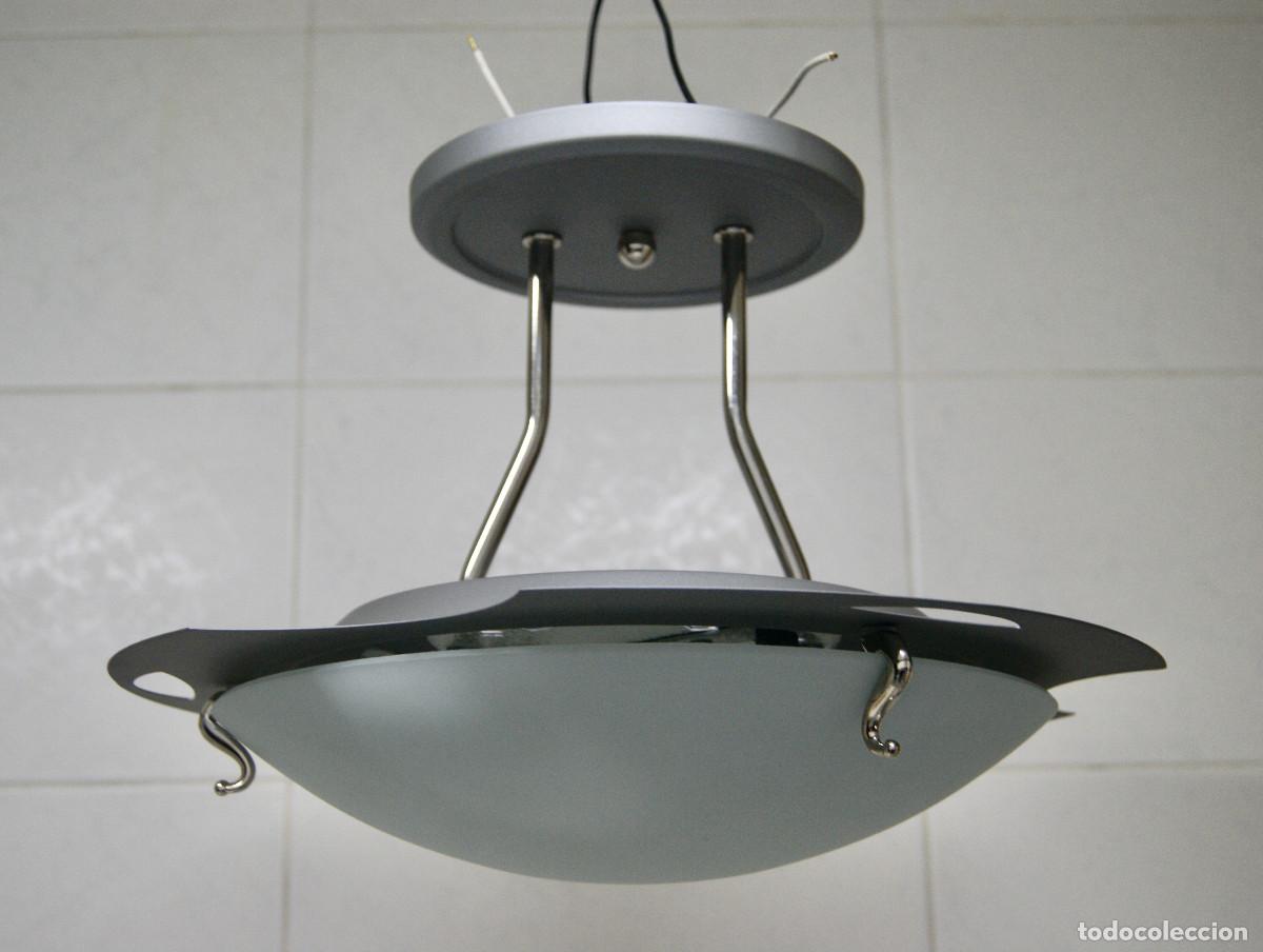 Vintage: L&aacute;mpara de techo, gris, cromo blanco y cristal - Foto 2