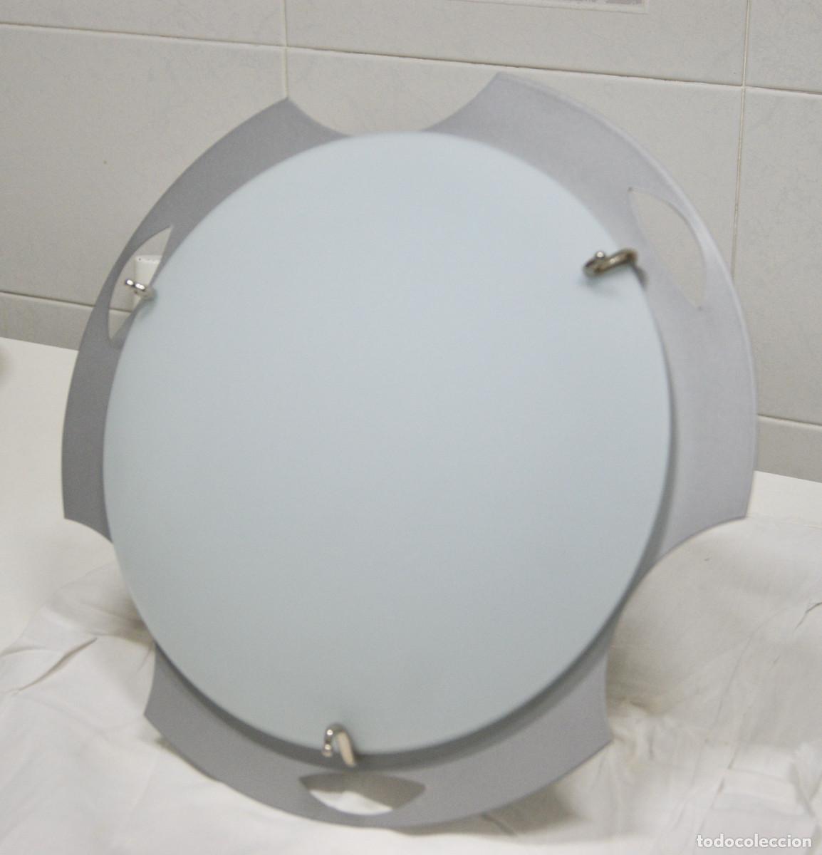 Vintage: aplique/plaf&oacute;n gris, cromo, blanco y cristal - Foto 3