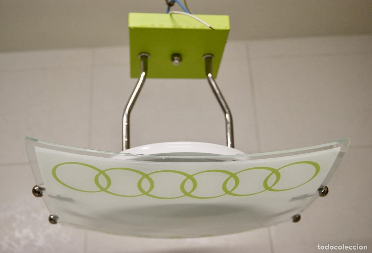 Vintage: L&aacute;mpara de techo verde, cromo, blanco y cristal - Foto 1