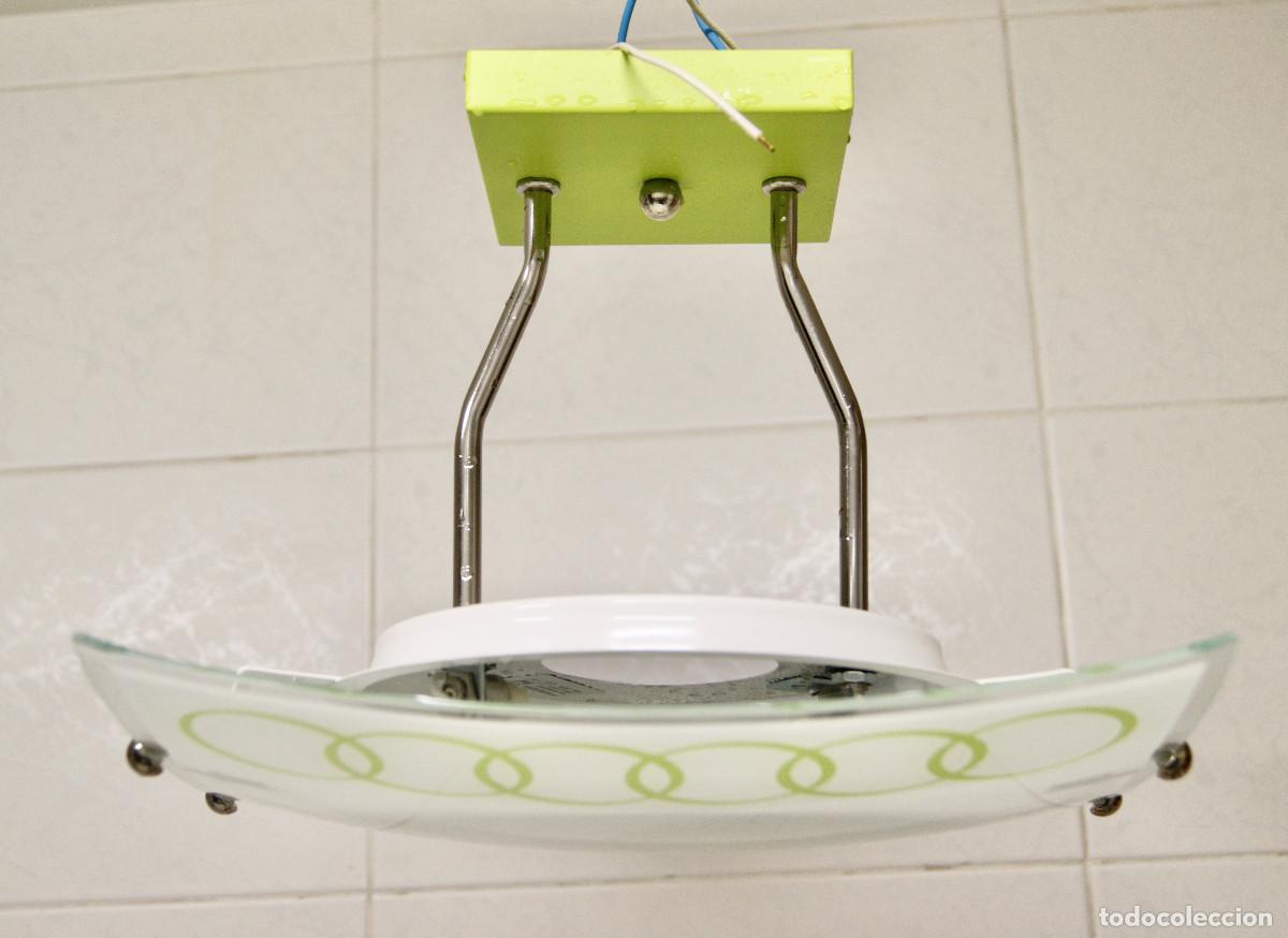 Vintage: L&aacute;mpara de techo verde, cromo, blanco y cristal - Foto 2