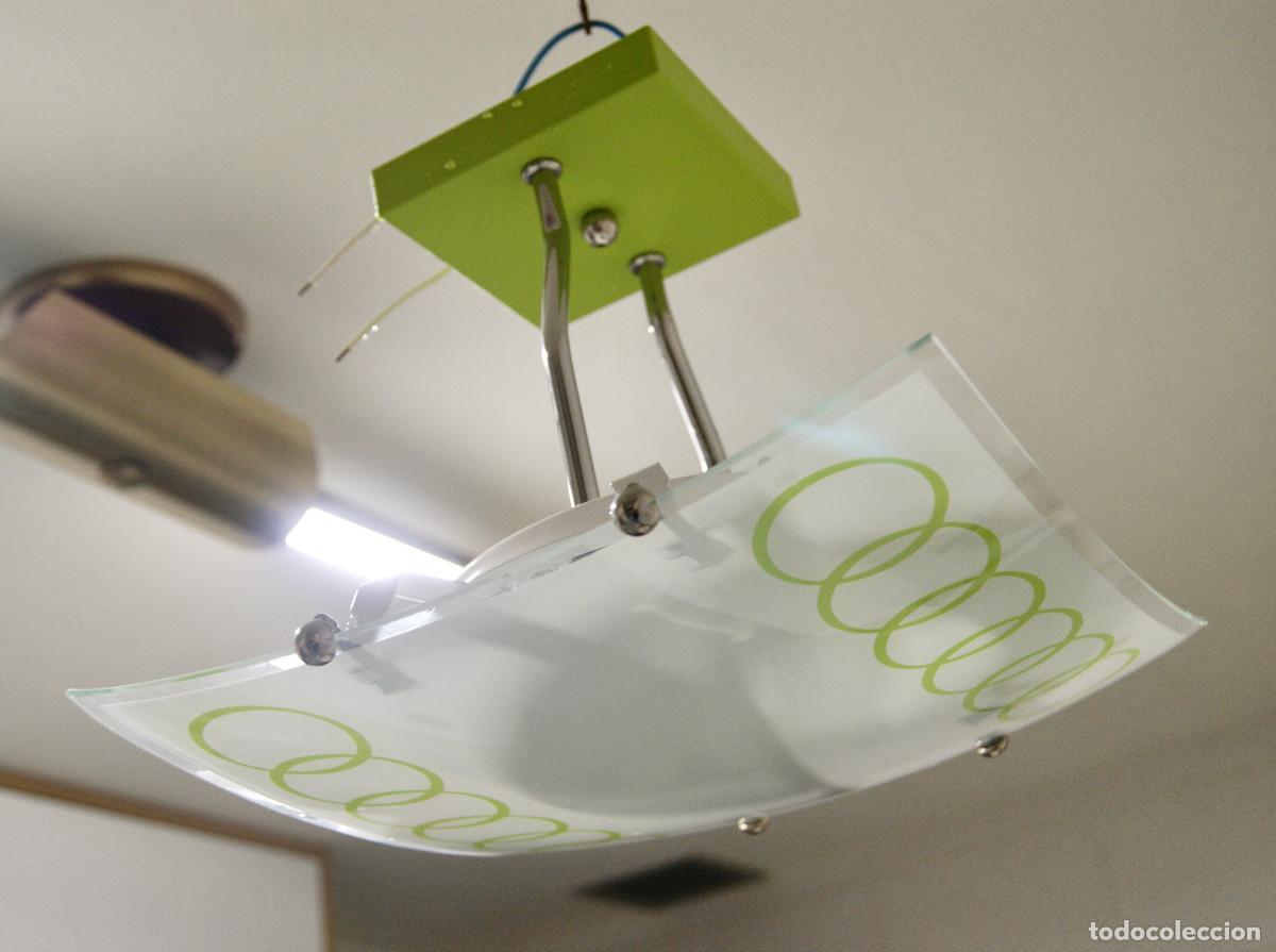 Vintage: L&aacute;mpara de techo verde, cromo, blanco y cristal - Foto 6