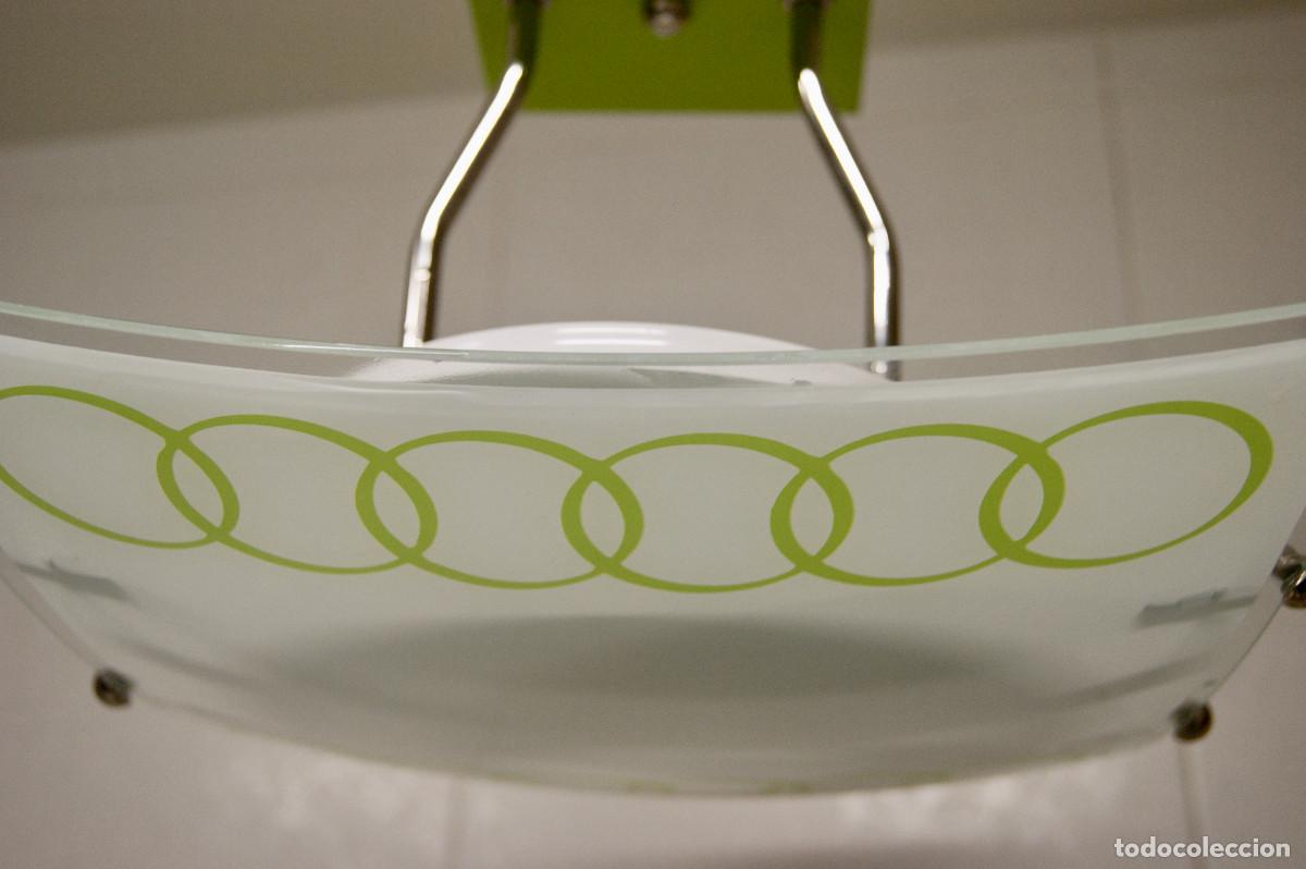 Vintage: L&aacute;mpara de techo verde, cromo, blanco y cristal - Foto 10