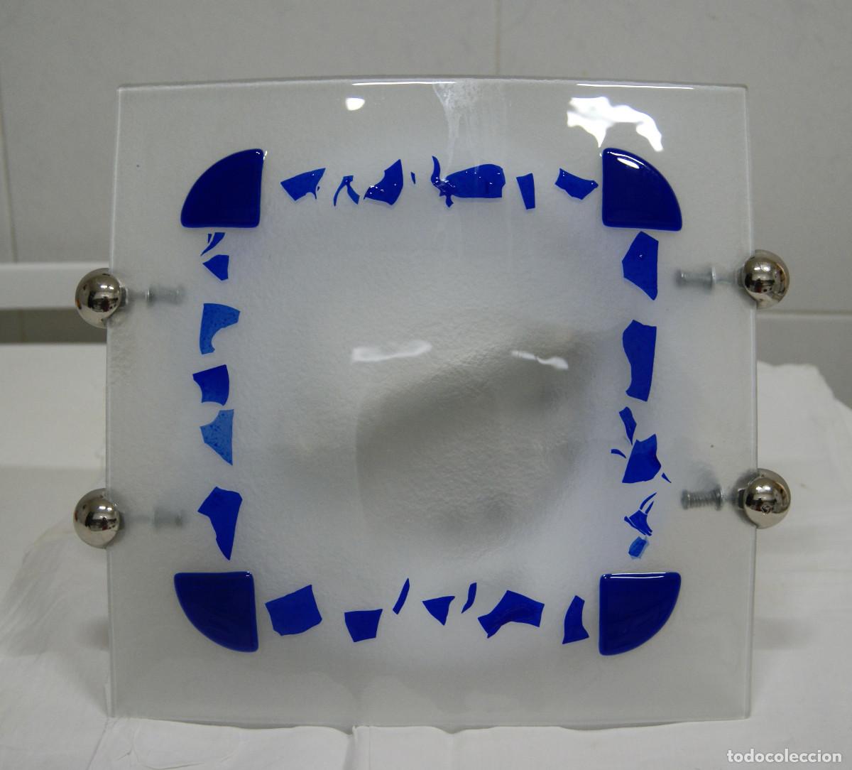 Vintage: aplique/plaf&oacute;n cromo, azul, blanco y cristal - Foto 1