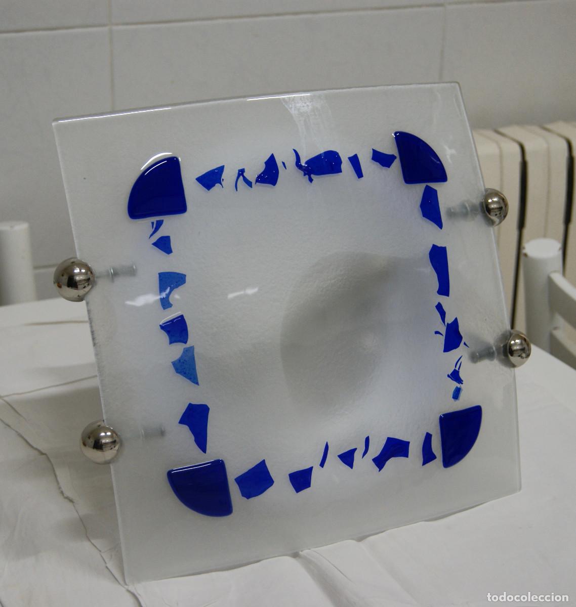 Vintage: aplique/plaf&oacute;n cromo, azul, blanco y cristal - Foto 2