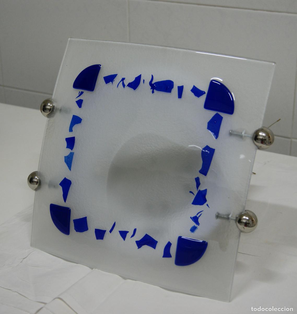 Vintage: aplique/plaf&oacute;n cromo, azul, blanco y cristal - Foto 3