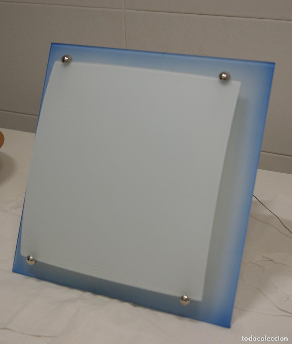 Vintage: aplique/plaf&oacute;n azul, blanco, cromo, cristal - Foto 1