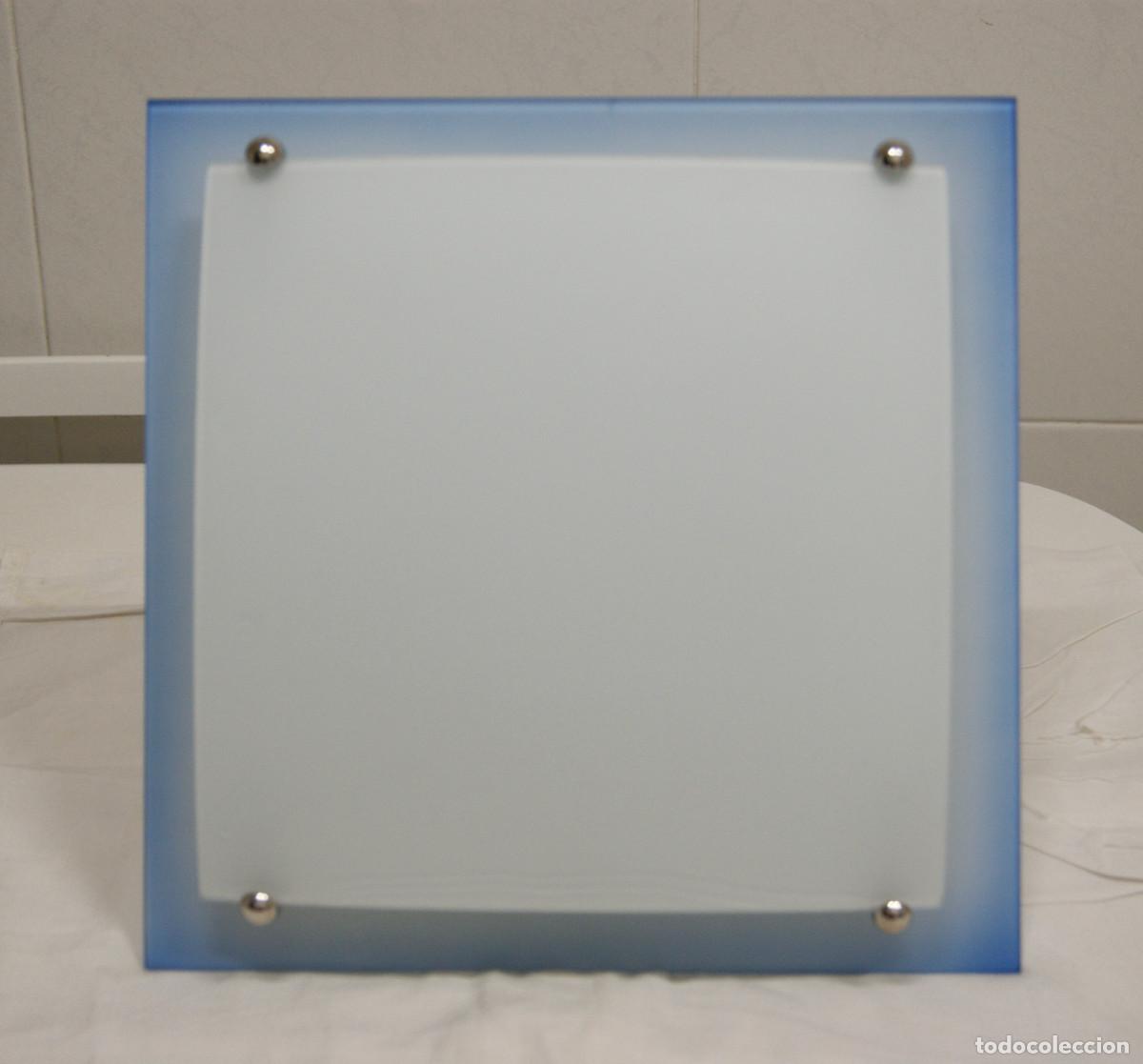 Vintage: aplique/plaf&oacute;n azul, blanco, cromo, cristal - Foto 2