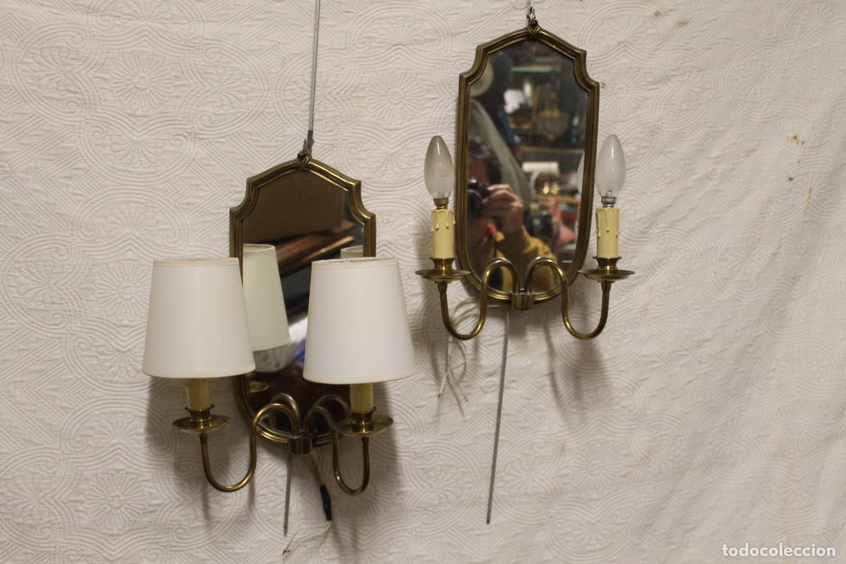 Vintage: PAREJA DE APLIQUES DE BRONCE CON ESPEJO - Foto 4