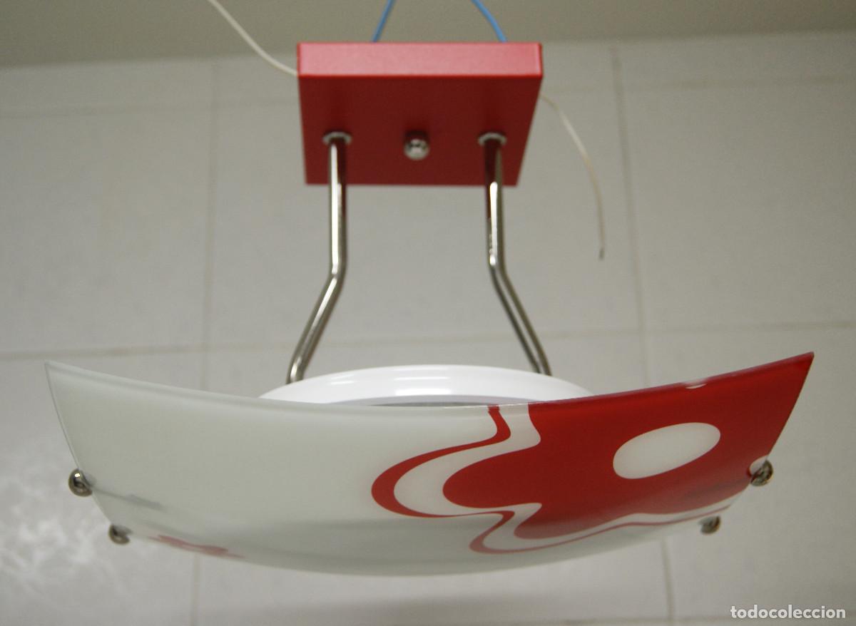 Vintage: L&aacute;mpara de techo, rojo, cromo, blanco y cristal - Foto 1