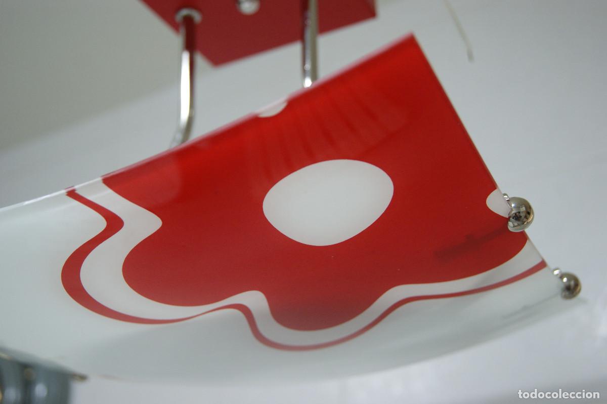 Vintage: L&aacute;mpara de techo, rojo, cromo, blanco y cristal - Foto 11
