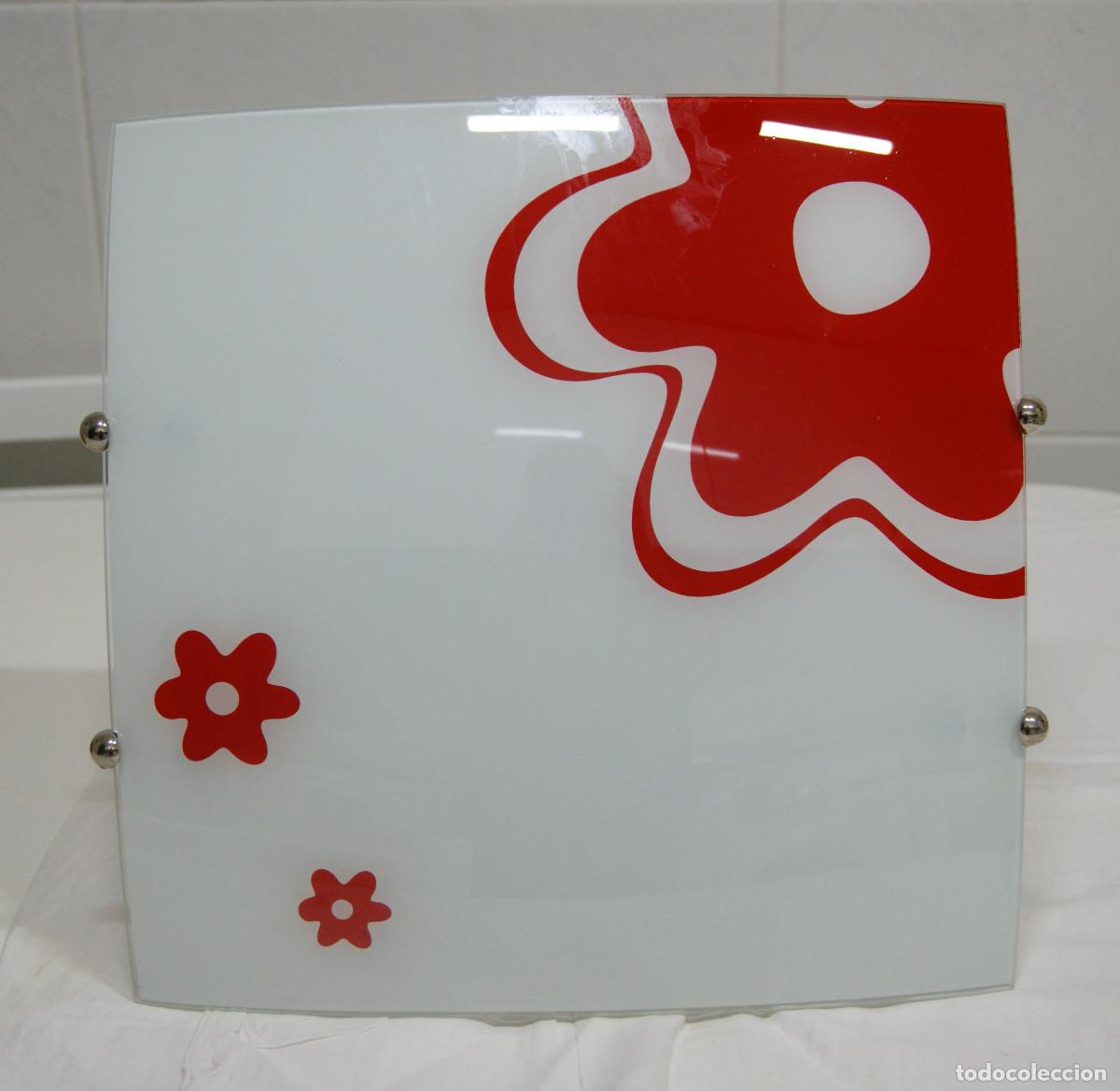 Vintage: aplique/plaf&oacute;n cromo, blanco, rojo y cristal - Foto 1