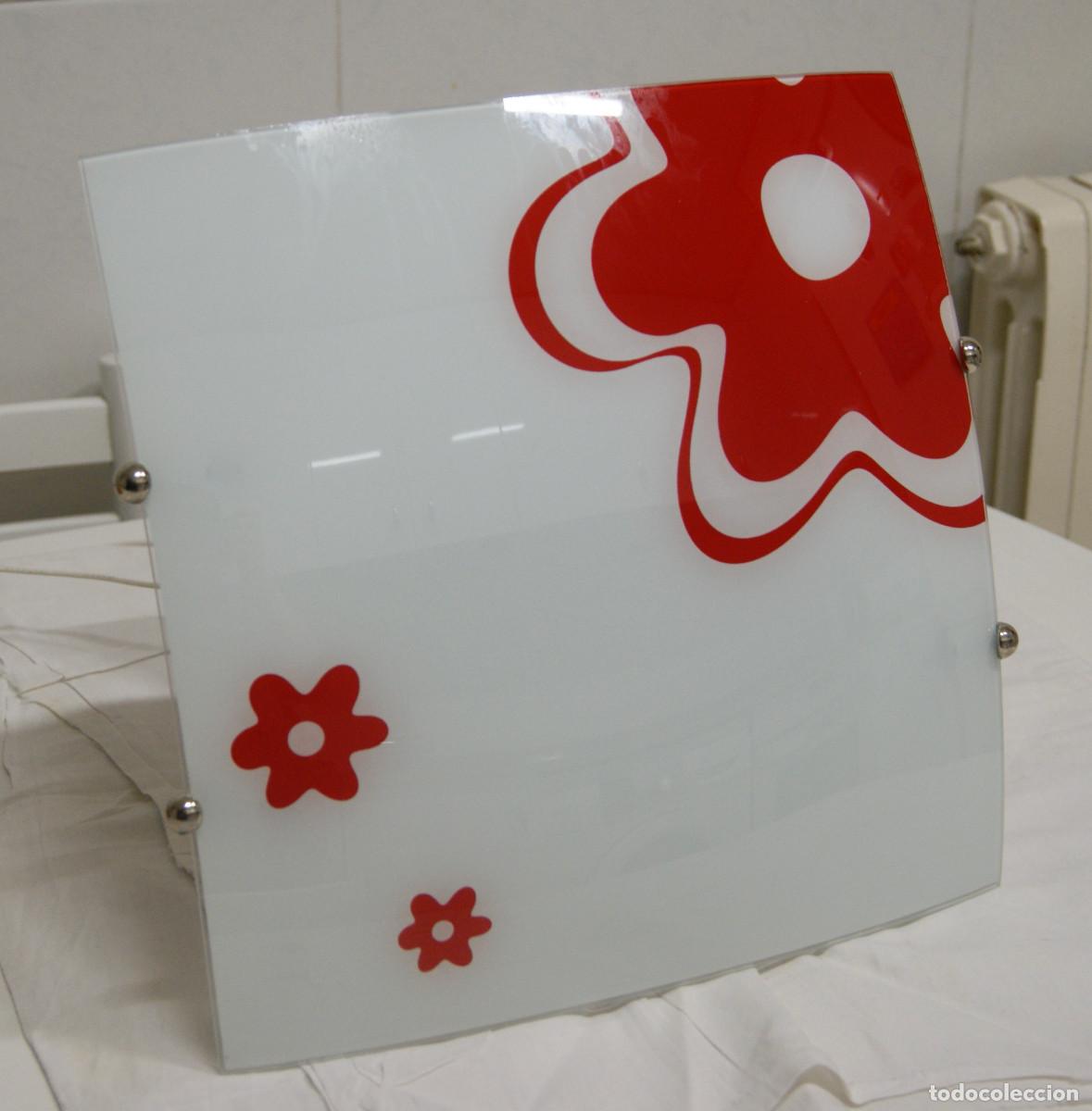 Vintage: aplique/plaf&oacute;n cromo, blanco, rojo y cristal - Foto 2